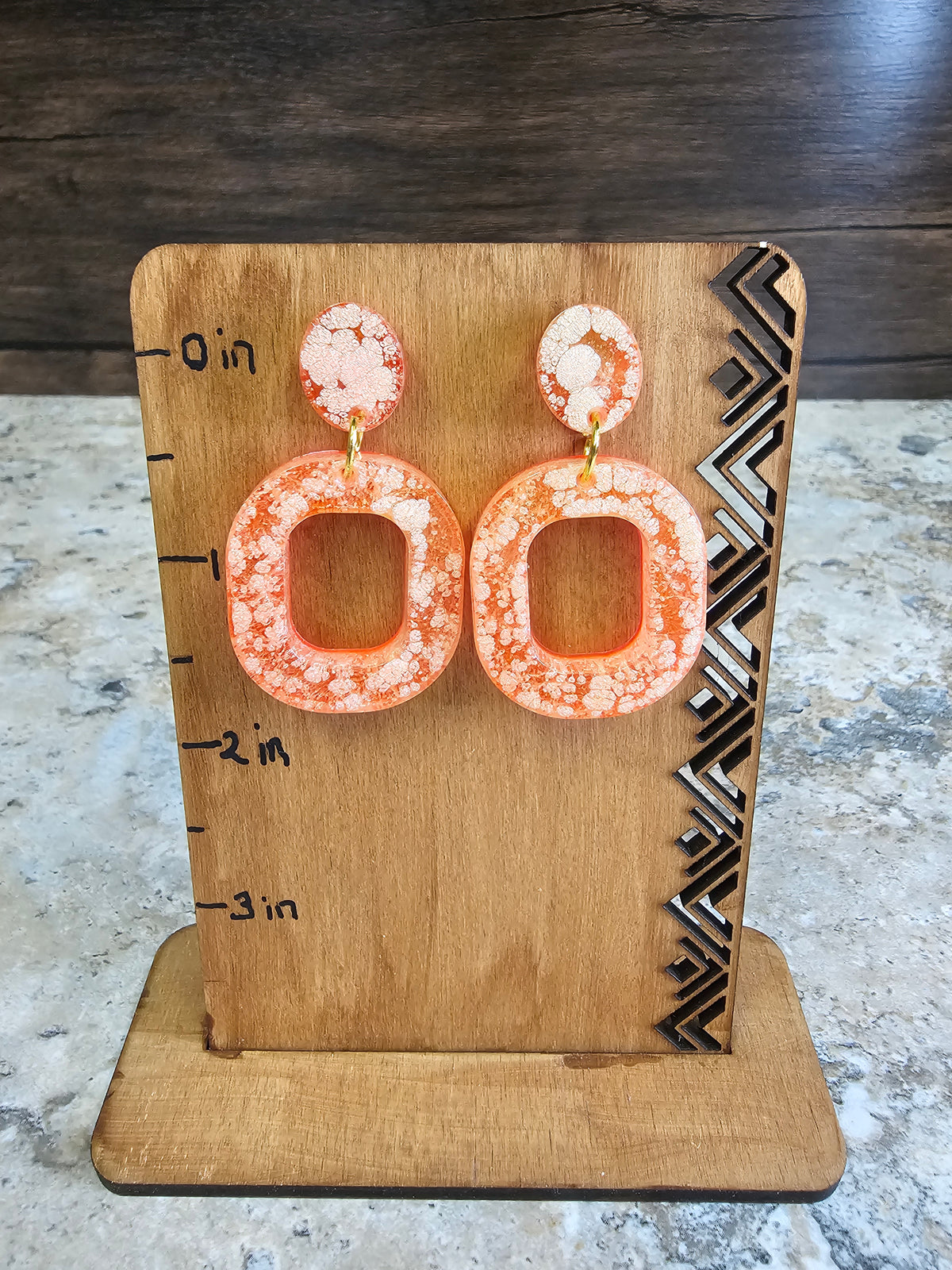 Orange Glitter Resin Dangling Earrings