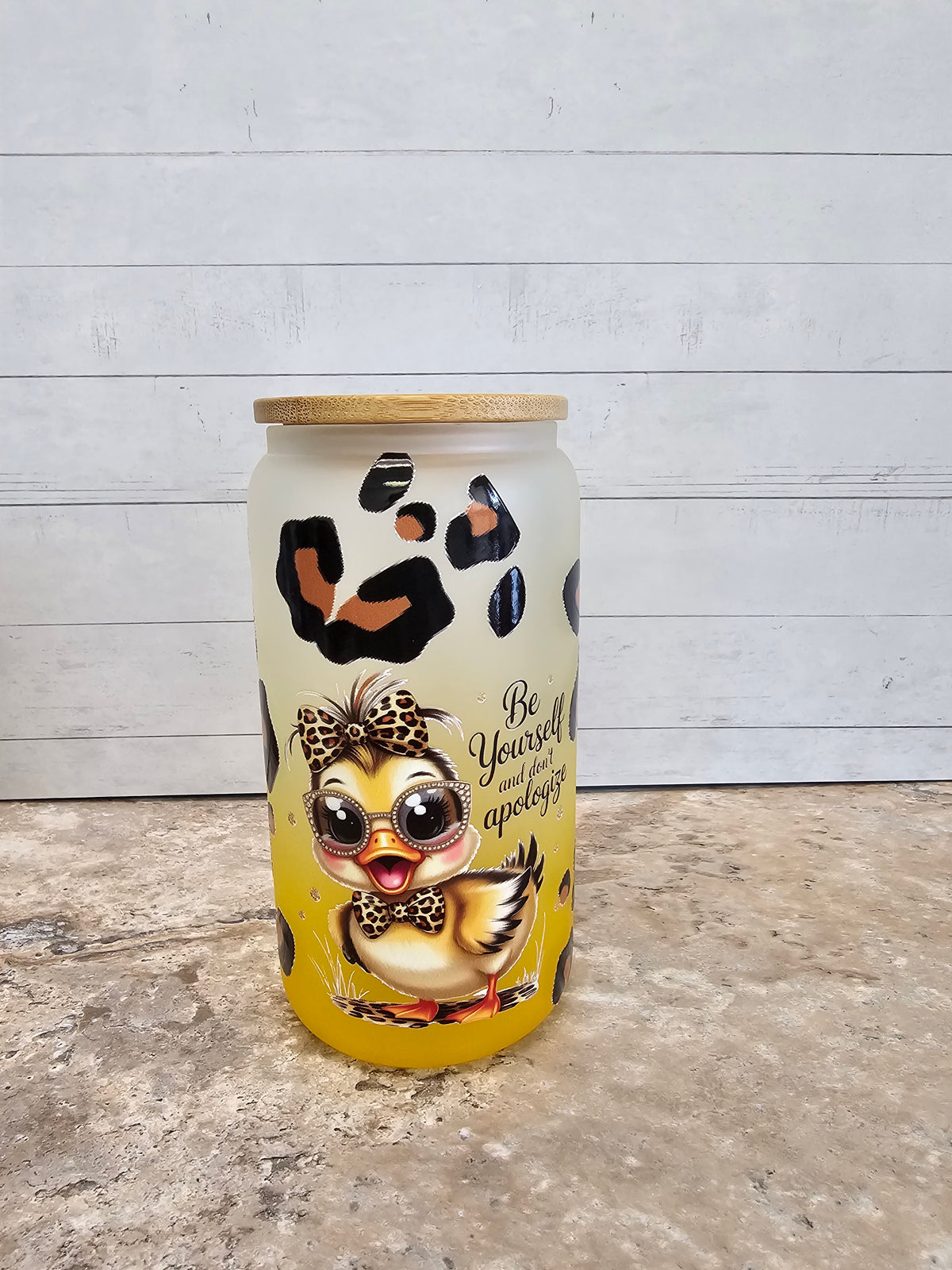 16oz Yellow Leopard Duck Glass Tumbler