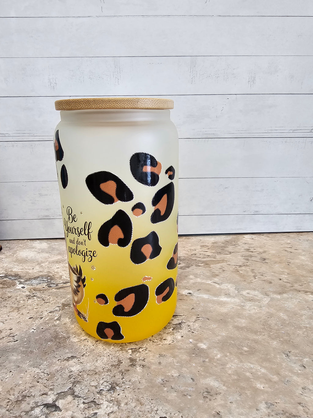 16oz Yellow Leopard Duck Glass Tumbler