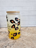 16oz Yellow Leopard Duck Glass Tumbler