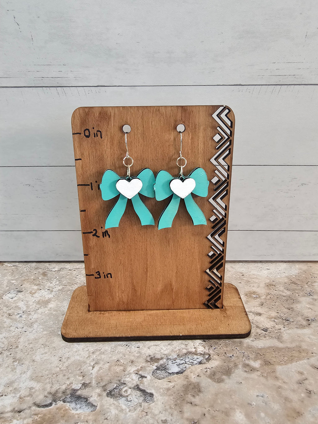 Wooden Bow with Heart Dangling Earrings
