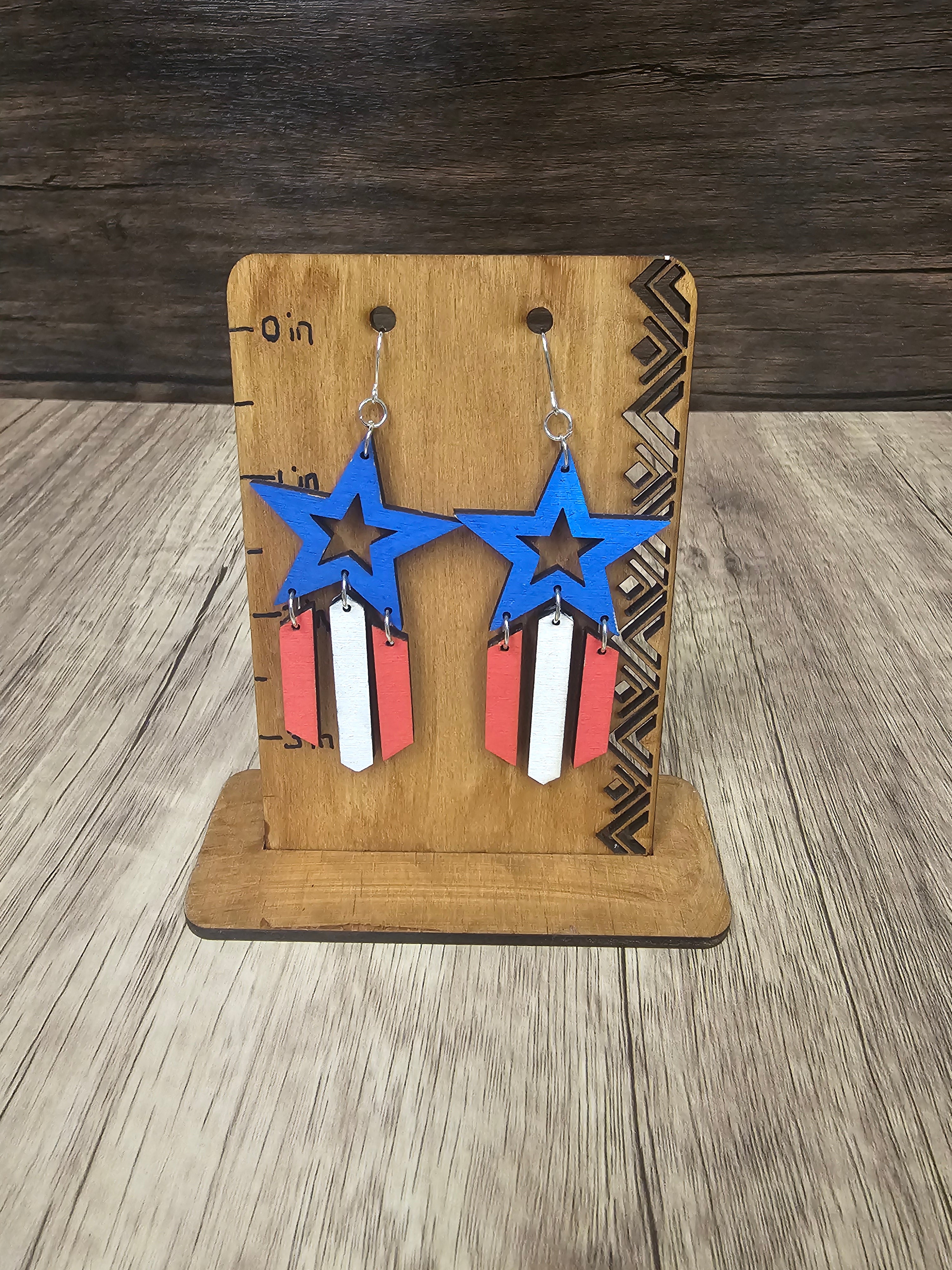 Patriotic Wooden Earrings
