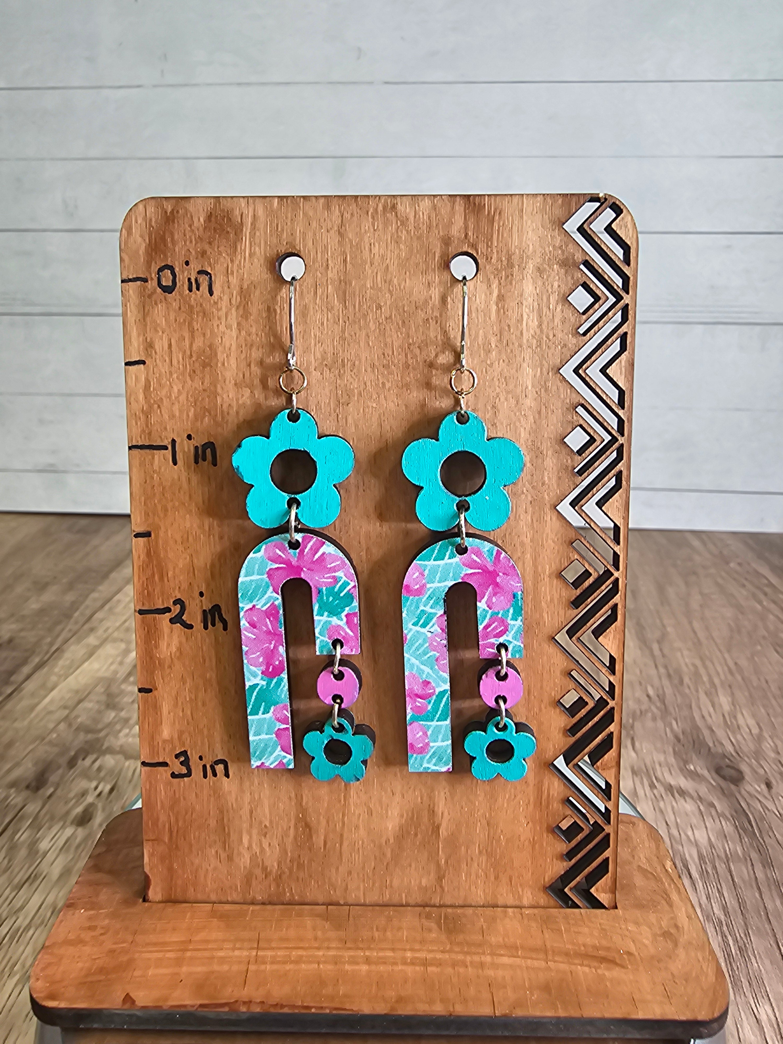 Flower and Arch Dangle Earrings