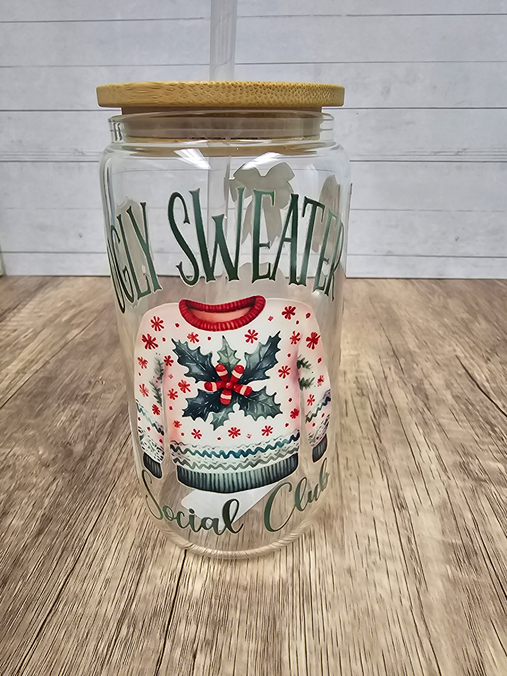 Ugly Sweater Glass Can Tumbler