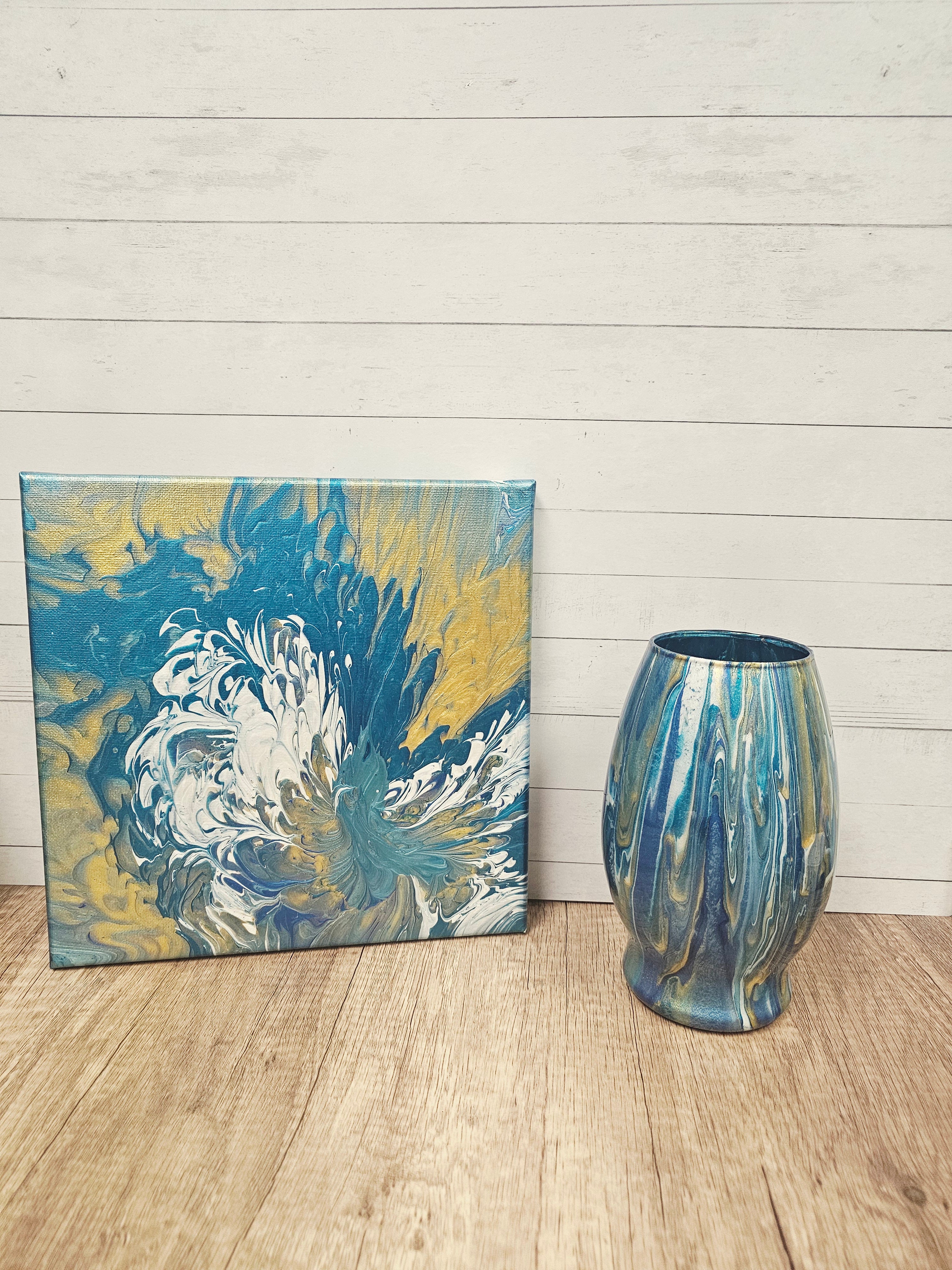 Painted Vase and Canvas Set