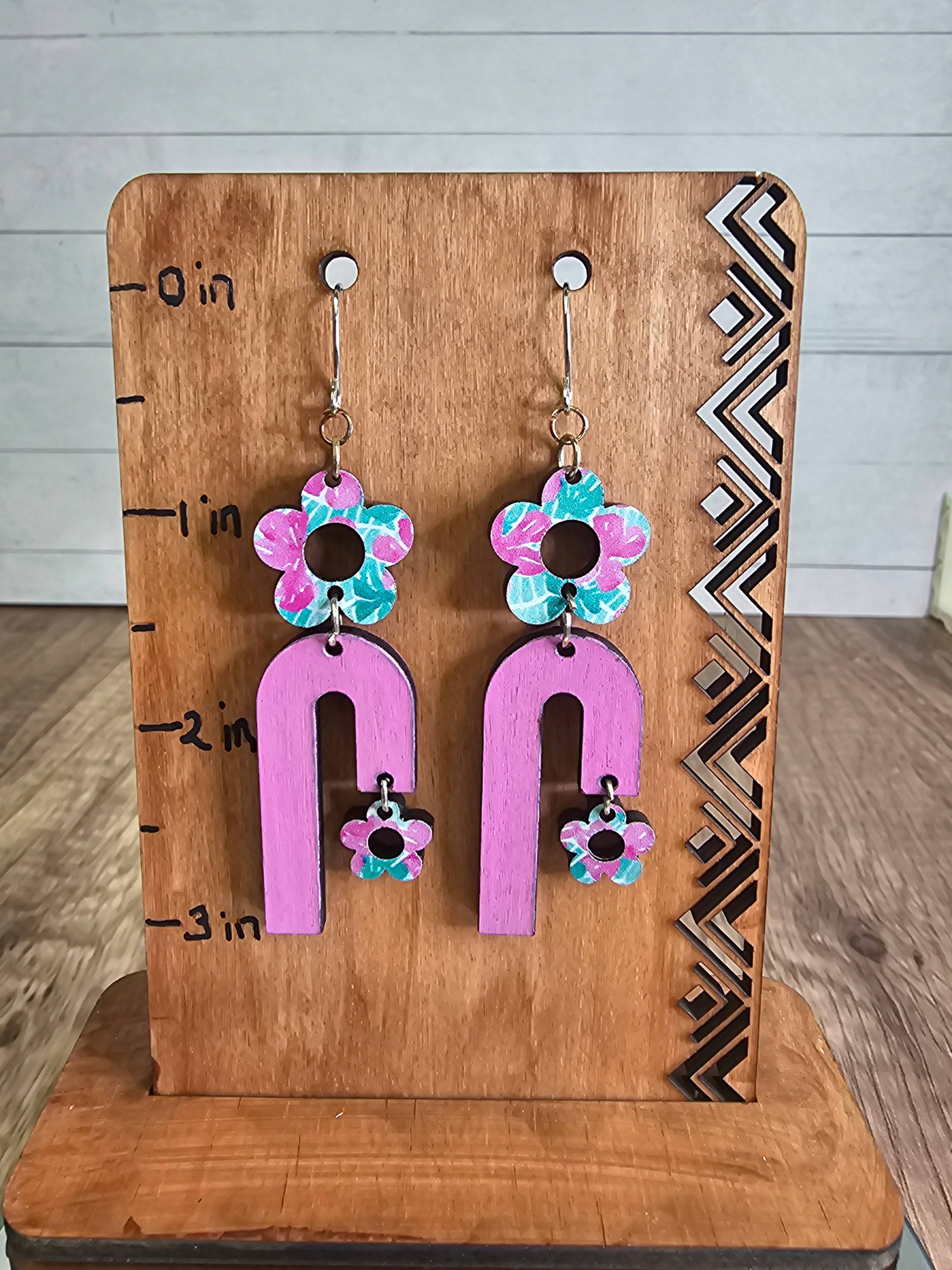 Flower and Arch Dangle Earrings