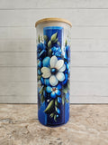 Blue Floral Cross Glass Tumbler