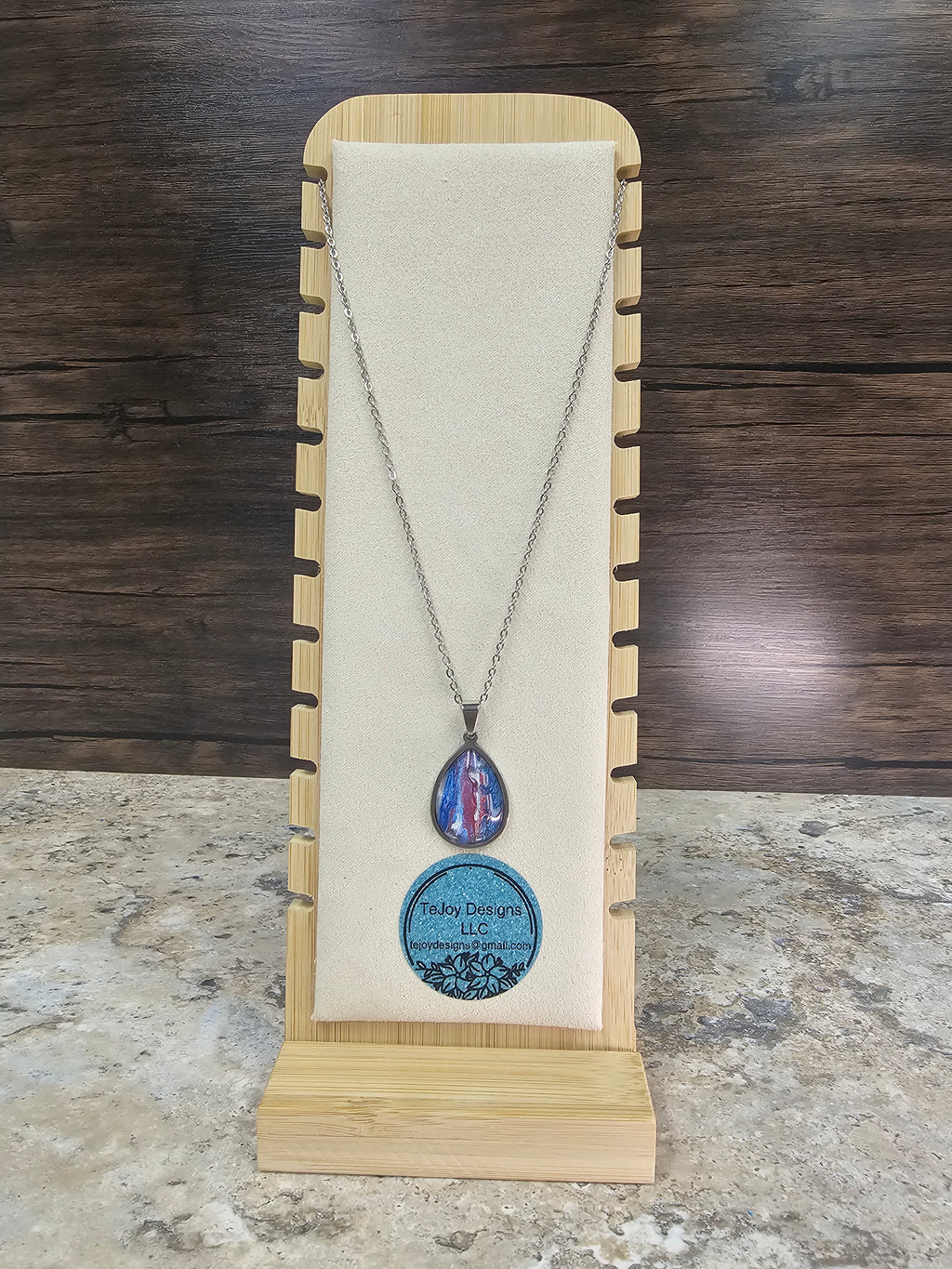 Fluid Art Teardrop Pendant Necklace
