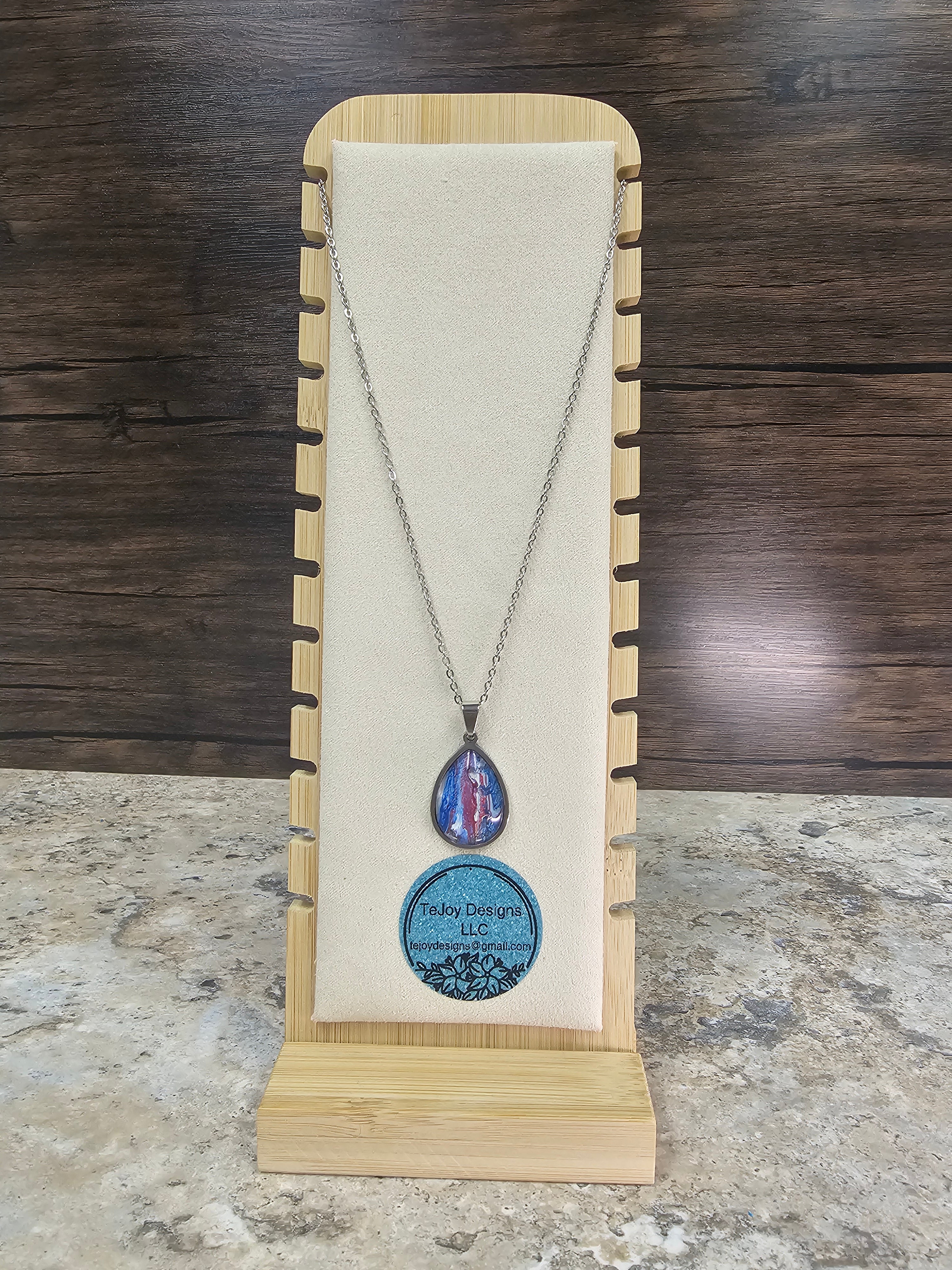 Fluid Art Teardrop Pendant Necklace