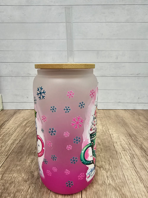 Christmas Cow Glass Can Tumbler