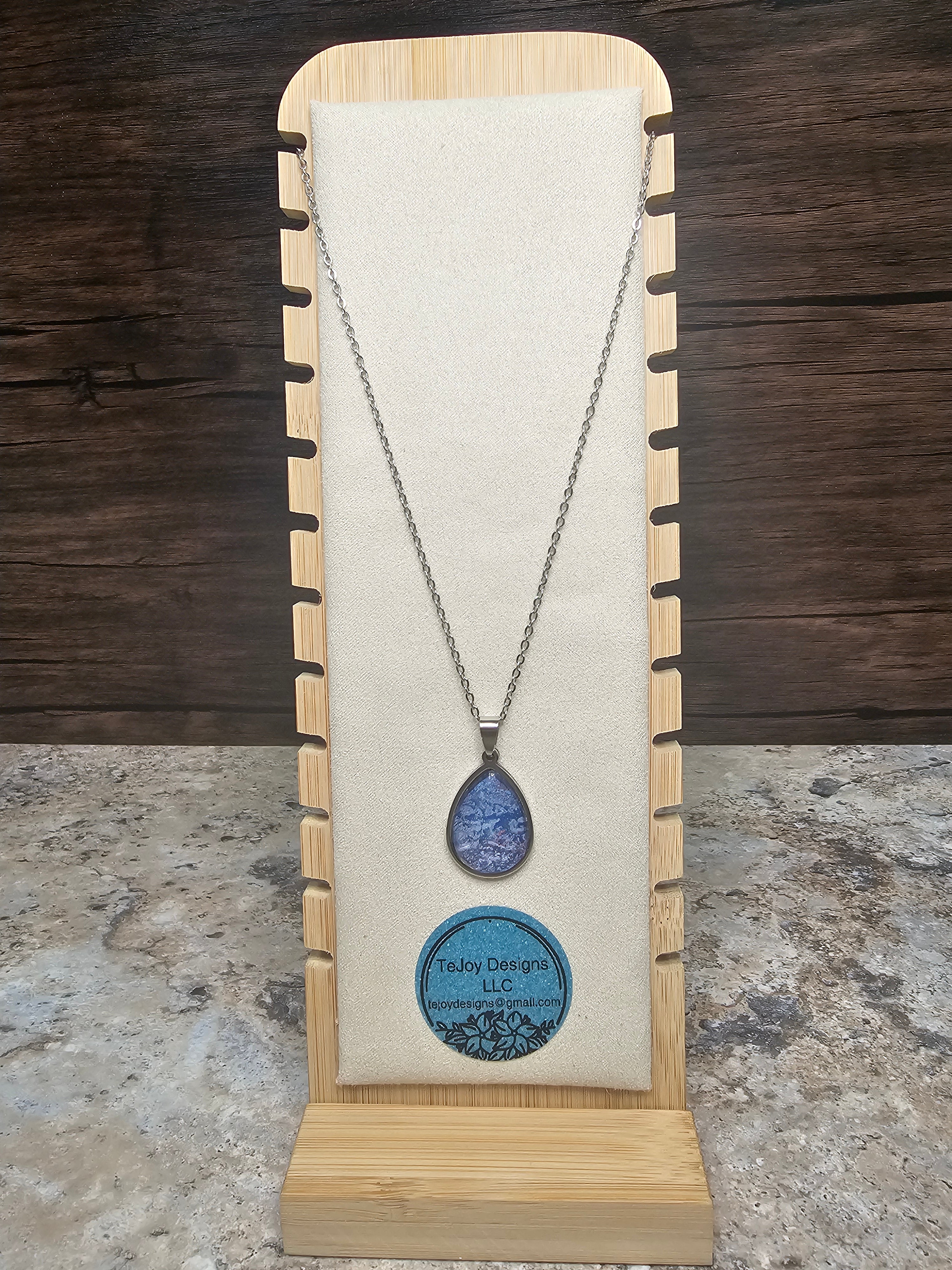 Fluid Art Teardrop Pendant Necklace