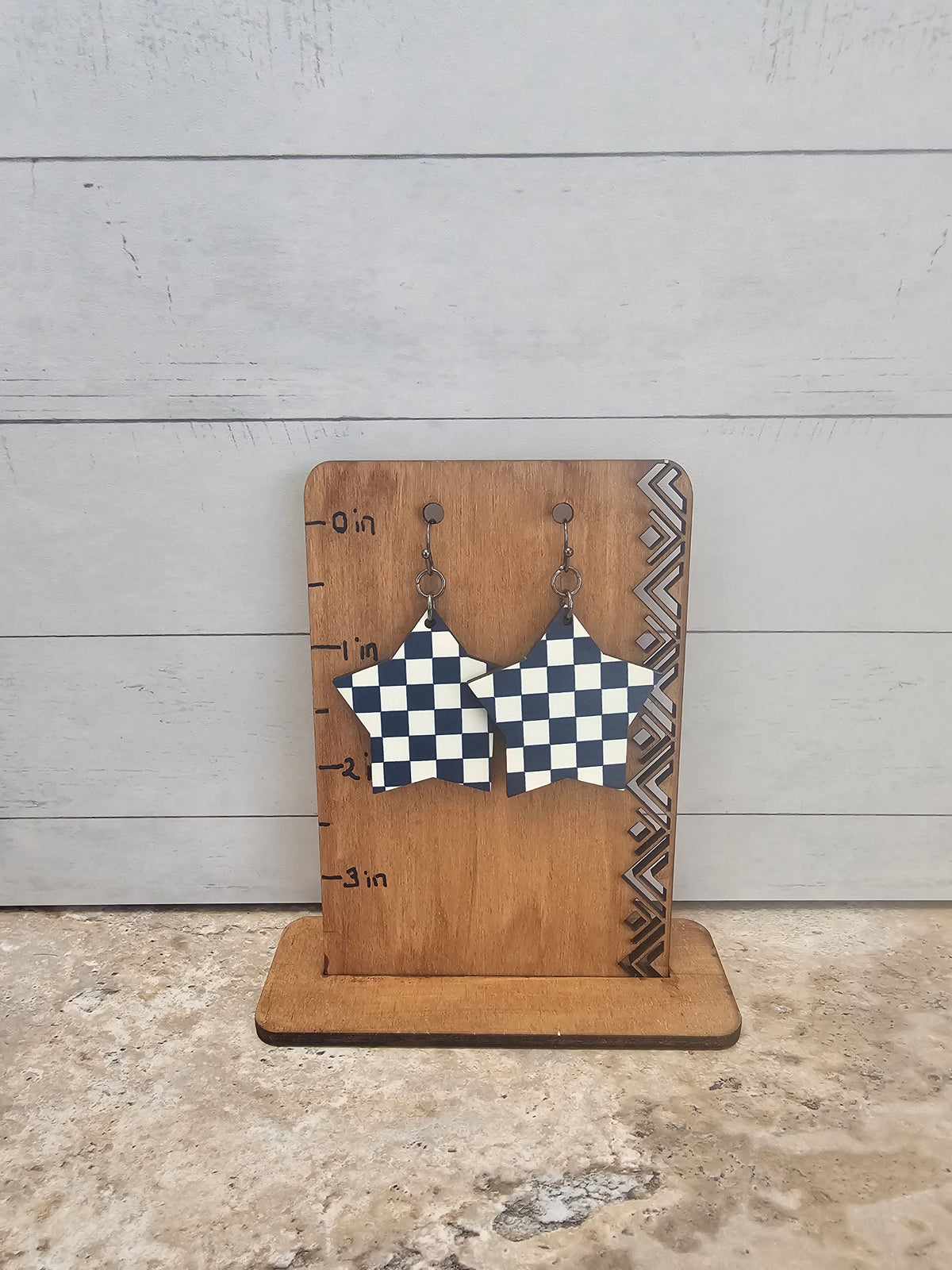 Checkered Star Dangling Earrings