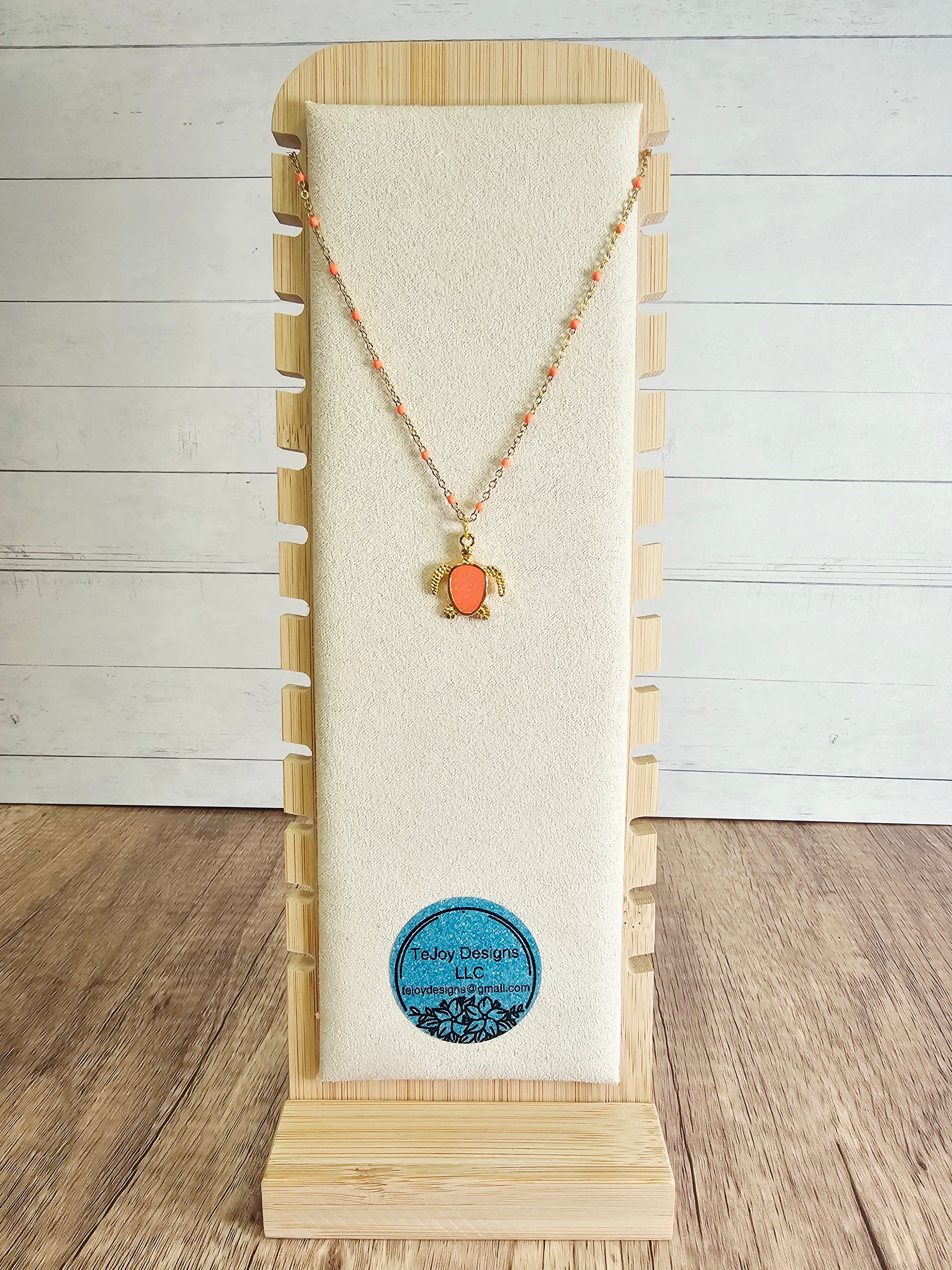 Coral Colored Sea Turtle Necklace